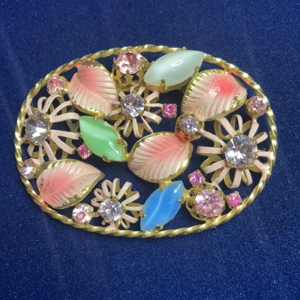 Vintage Austria pastel enamel & rhinestone brooch